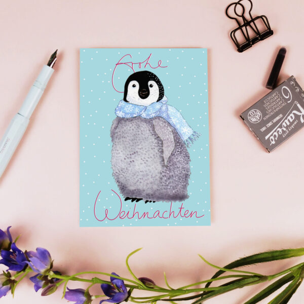 Postkarte Baby Pinguin eisblau