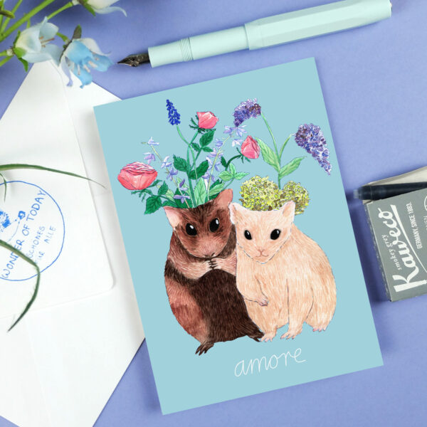 Postkarte Hamster Amore