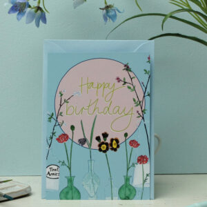 Postkarte Geburtstag Blumen in Flaschen