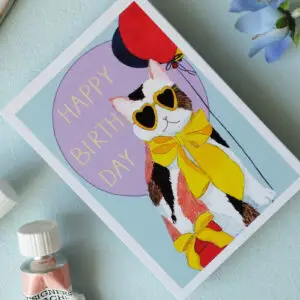 Mini Postkarte A7 Katze Ballons