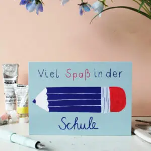 Postkarte Stift Schulanfang grün