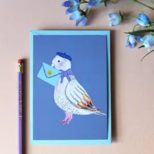 Postkarte Brieftaube graublau