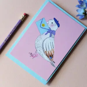 Postkarte Brieftaube rosa
