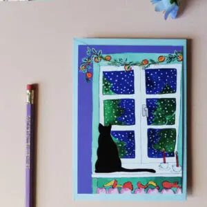 Postkarte Katze am Fenster